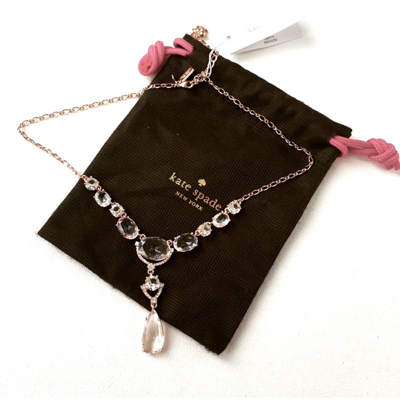 New Kate Spade Rose Gold Crystal Cascade Necklace - Picture 3 of 7